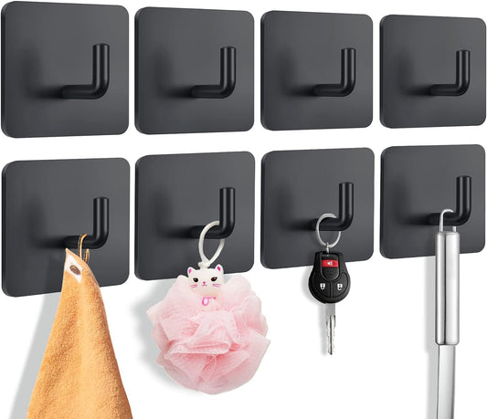 JIALTO 4 PCS Self Adhesive Hooks/Wall Hangings Hook/Waterproof Stainless Steel Hooks for Wall Without Drilling Heavy Duty Bathroom Kitchen Towel Wall Hooks for Hanging Strong Coat (J Hook Black)