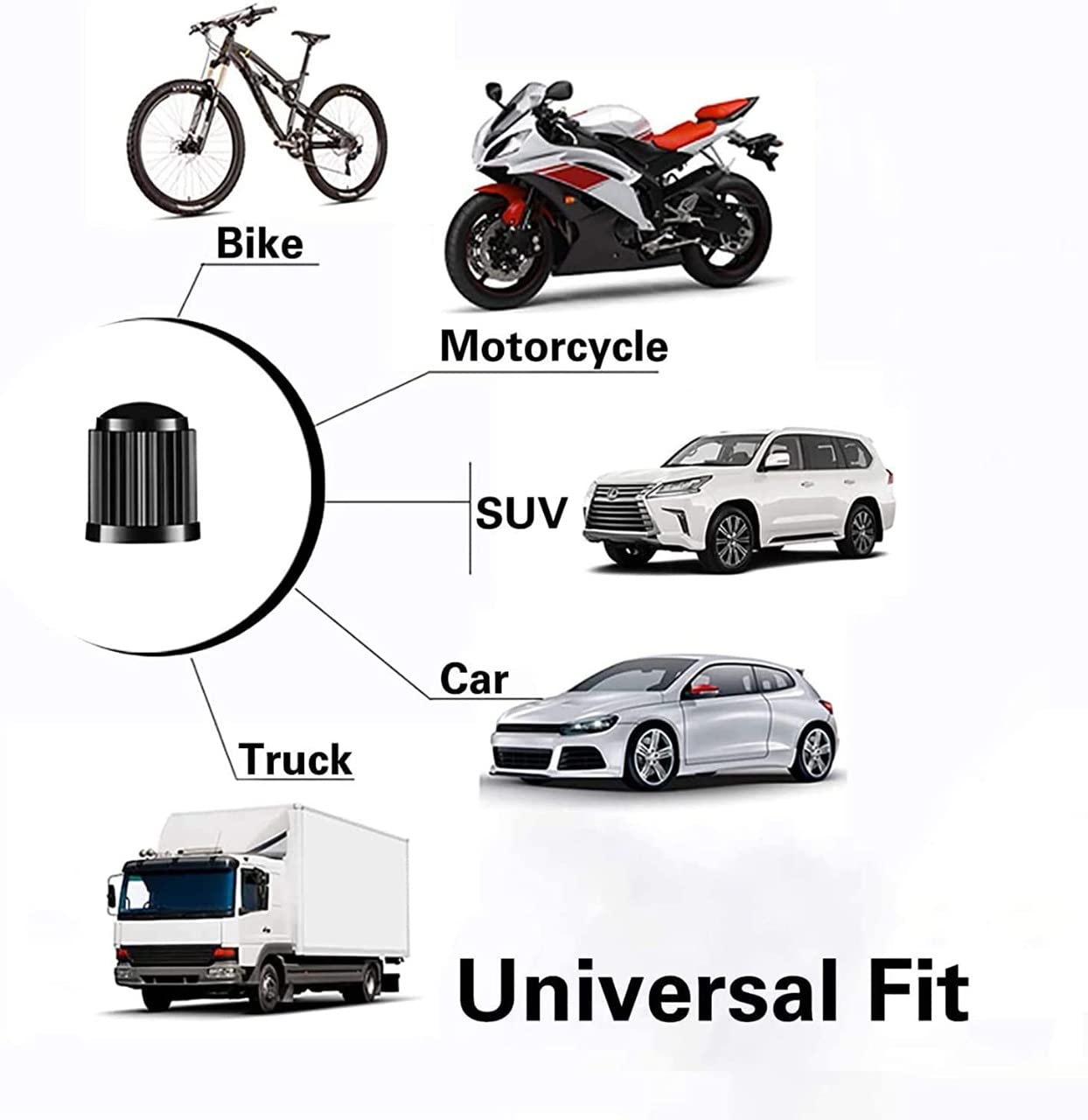 New (100 Pcs Car Wheel Universal Tire Stem Covers for Cars, Bike and Bicycle, Trucks, Motorcycles Heavy-Duty Valve Cap (Black, Pack of 100)