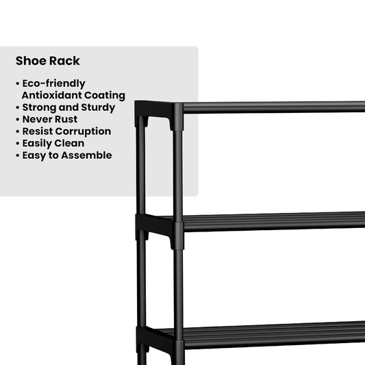 MAGICLY 4 Shelves Shoes Rack for Home Plastic, 4 Tier Shoe Rack with Shelf, Folding for Bedroom, Book Shelf, Footwear Stand (BLACK 4 TIRE)