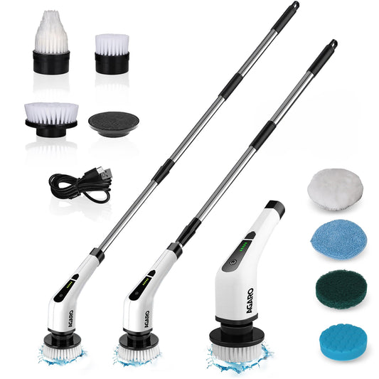 AGARO Royal Electric Spin Scrubber,Cleaning Brush Scrubber for Home, 350RPM/Mins-8 Replaceable Brush Heads-90Mins Work Time,3 Adjustable Size,2 Adjustable Speeds for Bathroom Shower Bathtub Glass Car