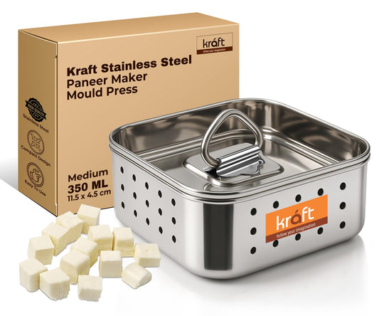Kraft Stainless Steel Paneer Maker - 350 ML, Square Shape Paneer & Tofu Press Mould, Easy to use Paneer Press Machine for Perfect Homemade Tofu or Paneer, Compact Design - 11.5 x 4.2 cm (Medium)