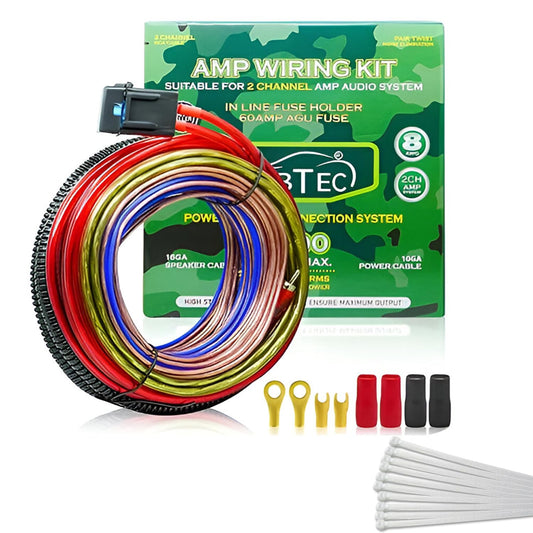 Fabtec Car Amplifier Wiring Dual Channel Copper Amp Wire Kit (10GA/2500W)