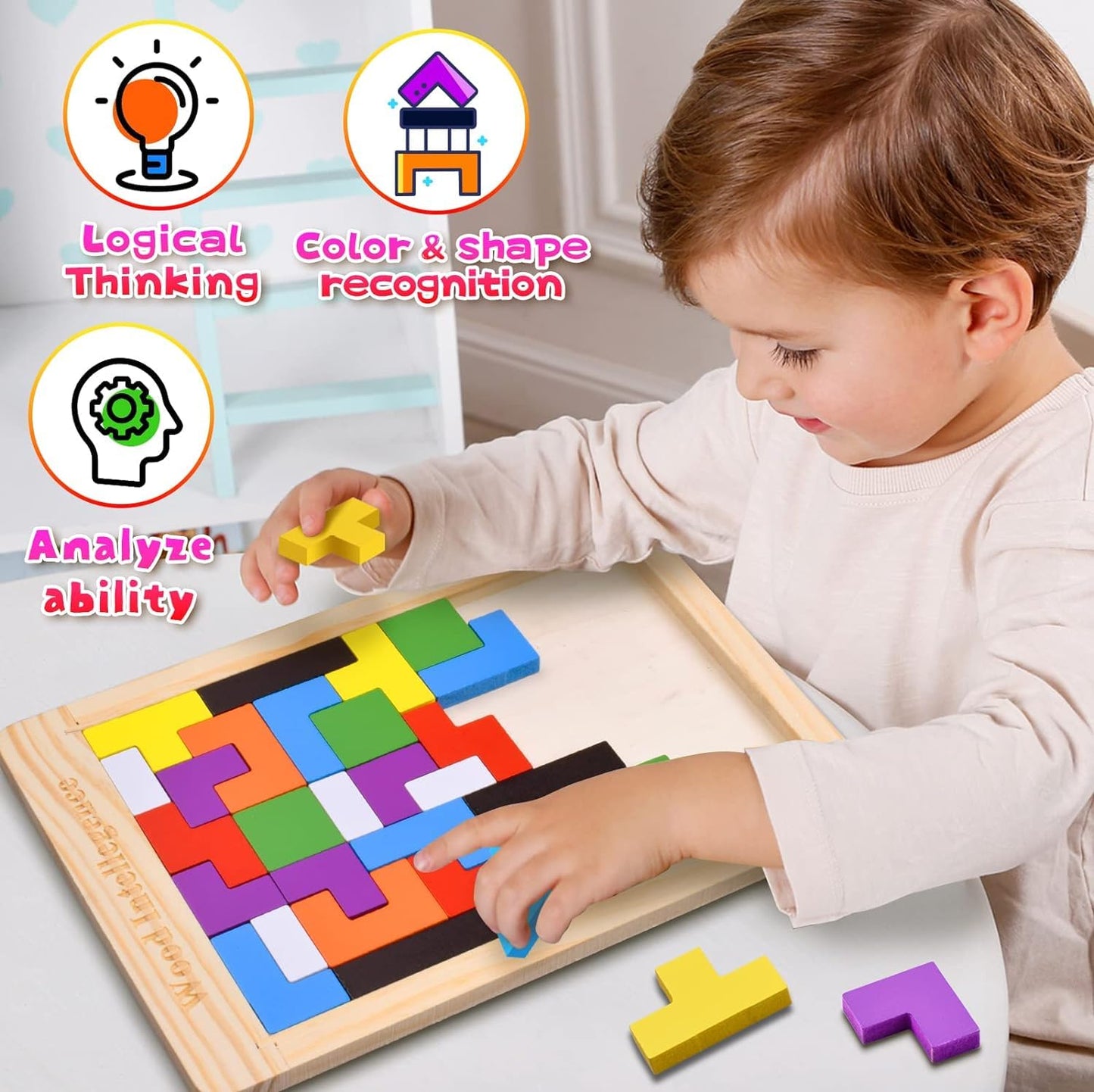 Niwlix Wooden Russian Blocks Puzzles for Kids Adults, Wood Intelligence Puzzle for Kids Ages 3-8,Wooden Kids Puzzles Brain Teasers Toy Educational Gift for 7-10 Years