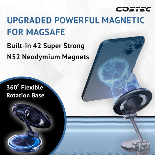 Costec Magnetic Mobile Phone Holder (Pack of 1) | Super Strong Grip, 360° Rotation, Universal Compatibility, Easy Installation | Secure Adhesive Mount, Ideal for Car, Home, Office, Magsafe Compatible